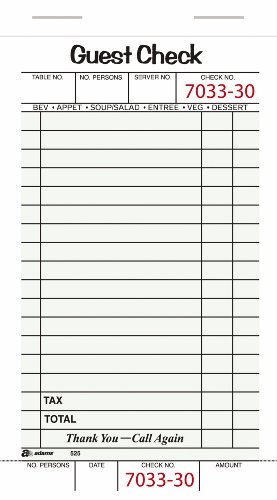Adams Guest Check Pads, Single Part, 3.4 x 6.75 Inches, White,