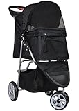 VIVO Three Wheel Pet Stroller, for Cat, Dog and More, Foldable Carrier Strolling Cart, Multiple Colors (Black)
