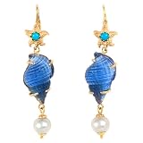 Tagliamonte - 14k Yellow Gold Sky Blue Sea Shell, Turquoise and Freshwater Cultured Pearl Dangle...