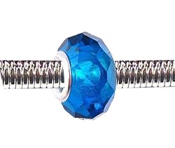 Pandora Style Charm Bead (Z72) Faceted Murano Lampwork Glass (14mm x 10mm) (fits Troll too)