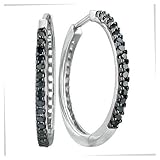 Diamond Hoop Earrings:1/4ct tw Black Diamond Hoop Earrings set in Sterling SIlver