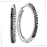 1 4ct tw Black Diamond Hoop Earrings set in Sterling SIlver