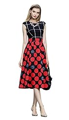 Colorblocking Scoop Neck Polka Dot Print Cap Sleeves Empire   Waistline Fit-and-Flare Nylon/Polyester Party Dress 