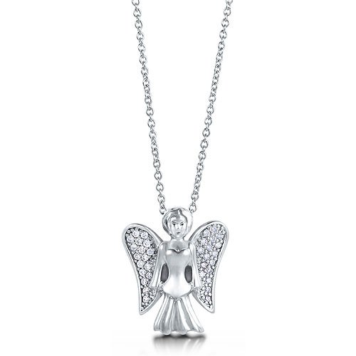 Sterling Silver Necklace Cubic Zirconia CZ Guardian Angel Pendant