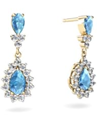 Genuine Blue Topaz 14kt Yellow Gold Dangle Drop Earrings