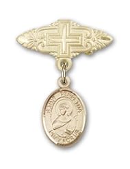 14K Gold Baby Badge with St. Perpetua Charm and Badge Pin with Cross