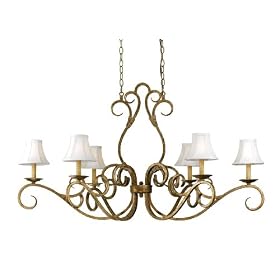 Candice Olson Hemingway Candle Base Island Fixture, Antique Gold with Soft-Back Linen Shades