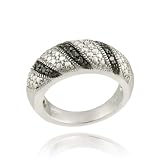 Sterling Silver Black Diamond Accent Striped Ring