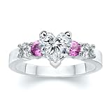 1.25 CT HEART DIAMOND W ROUND PINK SAPPHIRE RING 18K