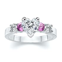 1.25 CT HEART DIAMOND W ROUND PINK SAPPHIRE RING 18K