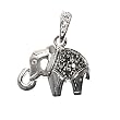 Sterling Silver Pendant - Elephant - Black Cubic Zirconia - 13mm Height