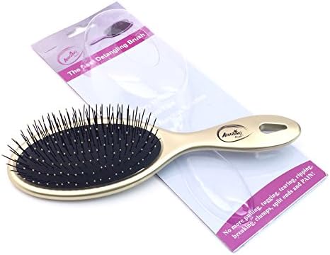 Beauticom (2 Pieces Combo Metallic Gold & Metallic Teal) Amazing Detangling Wet & Dry Hair Brush Flexible Bristles No pain No Tangle Detangle Comb