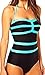Women's Blue Stripe Halter One Piece Swimsuit