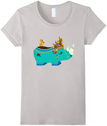 Women's Tribal Rhino Tea Shirt Medium Silver