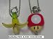 Nintendo Super Mario Kart Tiny Mini Fiugre Keychain with Zipper Pull Banana Peel & RED Mushroom SET