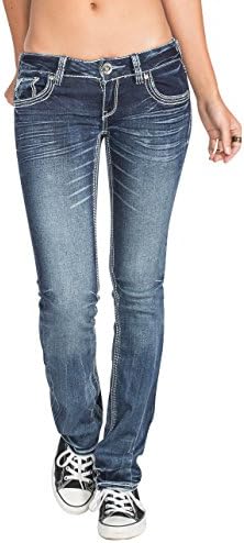 AMETHYST JEANS Womens Slim Bootcut Jeans, Dark Blast, 3