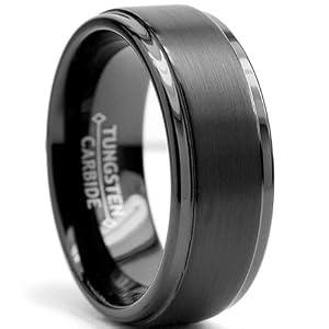 8MM Black High Polish / Matte Finish Men's Tungsten Ring Wedding Band Size 10