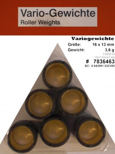Variorollen 16x13 mm 3,6 gr. für Roller Vespa LX 50 2Takt