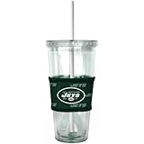 NFL New York Jets Tumbler with Neoprene Sleeve and Straw, 22-Ounce