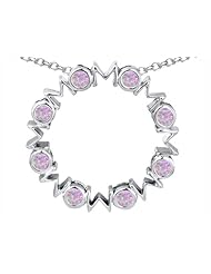 Original Star K (tm) Large MOM Circle Mothers pendant with Round Created Pink Opal in 925 Sterling Silver