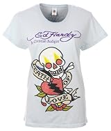 Ed Hardy Womens Rhinestone T-Shirt Death of Love Sky Blue
