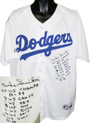 Duke Snider Signed Brooklyn Dodgers Majestic White Jersey LTD 7 Stat Slight sig bleed