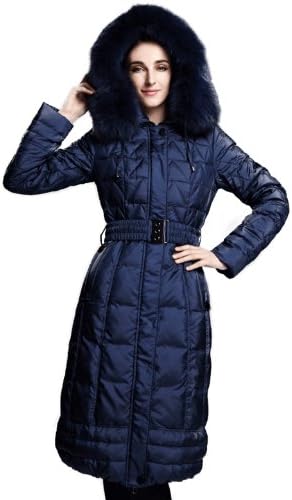 Facty Women's Luxury Fox Fur Trim Thinken Winter Long Belted Down Coat Parka S