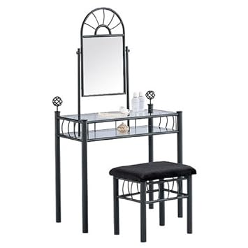 Vanity & Upholstered Bench Black