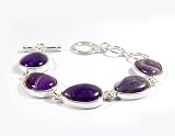 Amethyst Stone Gemstone Silver-look Bracelet 8"