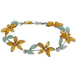 Certified Genuine Multicolor Amber and Aventurine Gemstone Sterling Silver Amazing Flower Bracelet