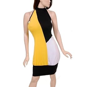 Yellow Black and White Form Fitting Dress