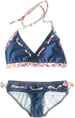 Little Girls Ruffle 2 PC Triangle Bikini Dark Denim with Print Ruffles Size 4