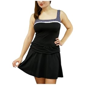 It Figures Women's Plus Dots 'N Daisies Square Neck Tank Swimsuit