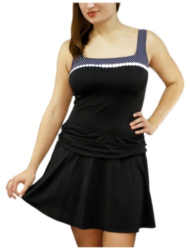 It Figures Women's Plus Dots 'N Daisies Square Neck Tank Swimsuit