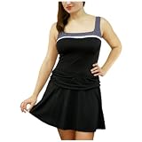 It Figures Women's Plus Dots 'N Daisies Square Neck Tank Swimsuit
