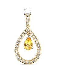 Twin Pear Shaped Diamond Pendant In 18K Yellow Gold With A 0.75 ct. Genuine Yellow Sapphire Center Stone.