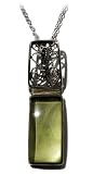 Sterling Silver Filigree Caribbean Amber Rectangular Pendant, 18