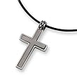 2 Piece Brushed and Polished Titanium Cross on 18 Inch Leather Cord