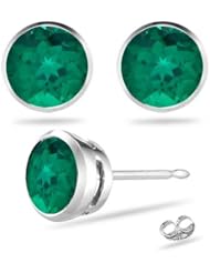 2.50 Cts of 7 mm AAA Round Russian Lab Created Emerald Stud Earrings in 14K White Gold