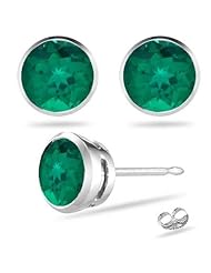0.46 Cts of 4 mm AAA Round Russian Lab Created Emerald Stud Earrings in 14K White Gold
