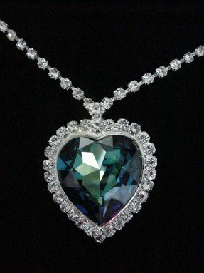 Large 1 1/2'' Heart Necklace - Made with Swarovski Crystals - Titanic Blue Stone
