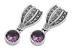 Earrings with Amethyst CZ, Marcasite, and Sterling Silver - 33 mm