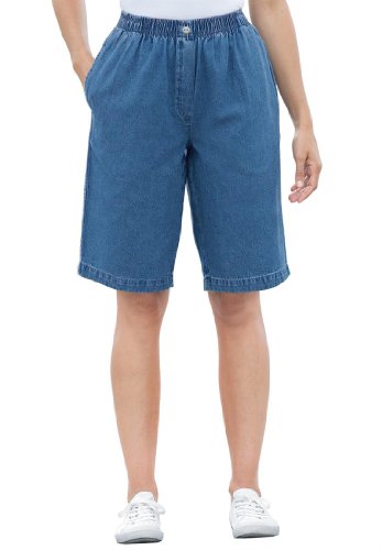 Women's Plus Size Jean shorts, in denim or twill, mock fly