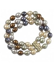 14K dyed multi color dark freshwater cultured pearl bracelet, 7.5"