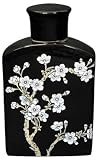 Discontinued Feb 2011 - 12" Japanese White Plum Blossom on Black Porcelain Tea Caddy Jar