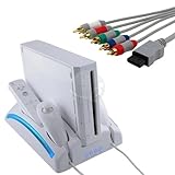 LED remote charging station + AV Audio / Video cable for Nintendo Wii
