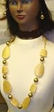 Large Ivory Rectangular Round Gold and Glass on Antique Gold Chain Necklace and Earrings for Women and Teens