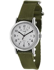 Timex Womens T2P2289J Weekender Olive Slip-Thru Nylon Strap Watch