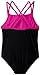 Speedo Girl's Swimsuit One Piece Solid Cross Back Multi Straps,Black/Pink,12