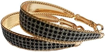 Fashion Women 18k Gold Earrings with Small Black Gem